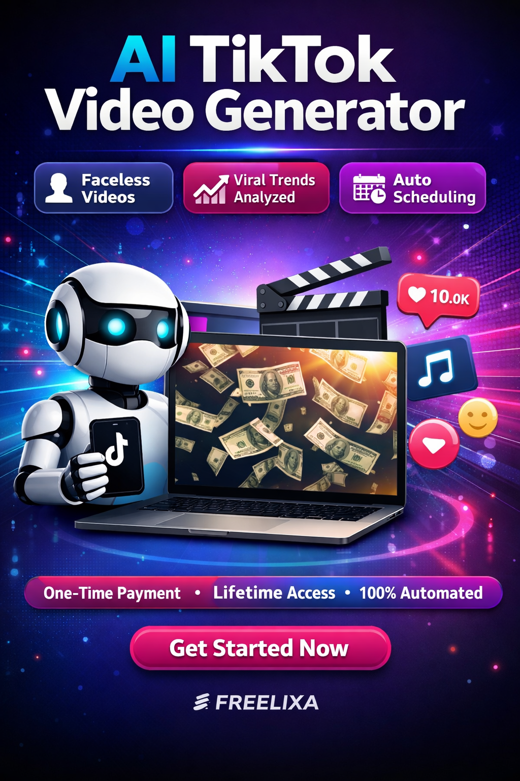 AI-powered faceless TikTok video creation platform - AI generating TikTok content automatically