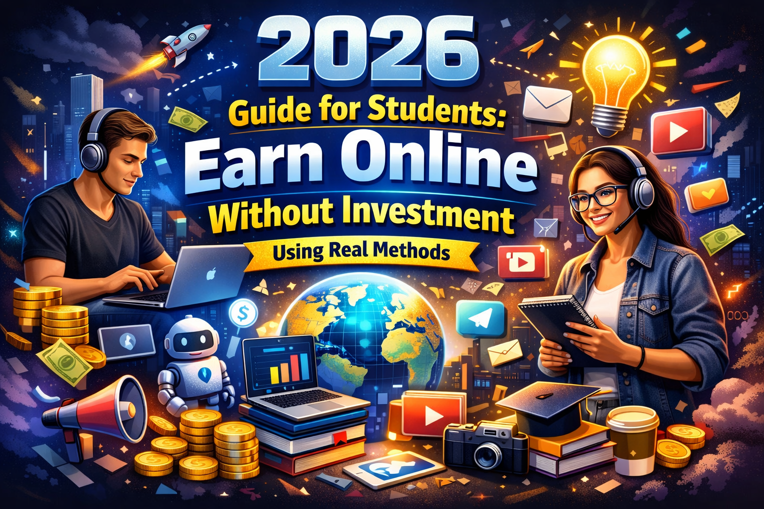 Students earning online without investment in 2026 using digital tools, freelancing, and online marketplaces