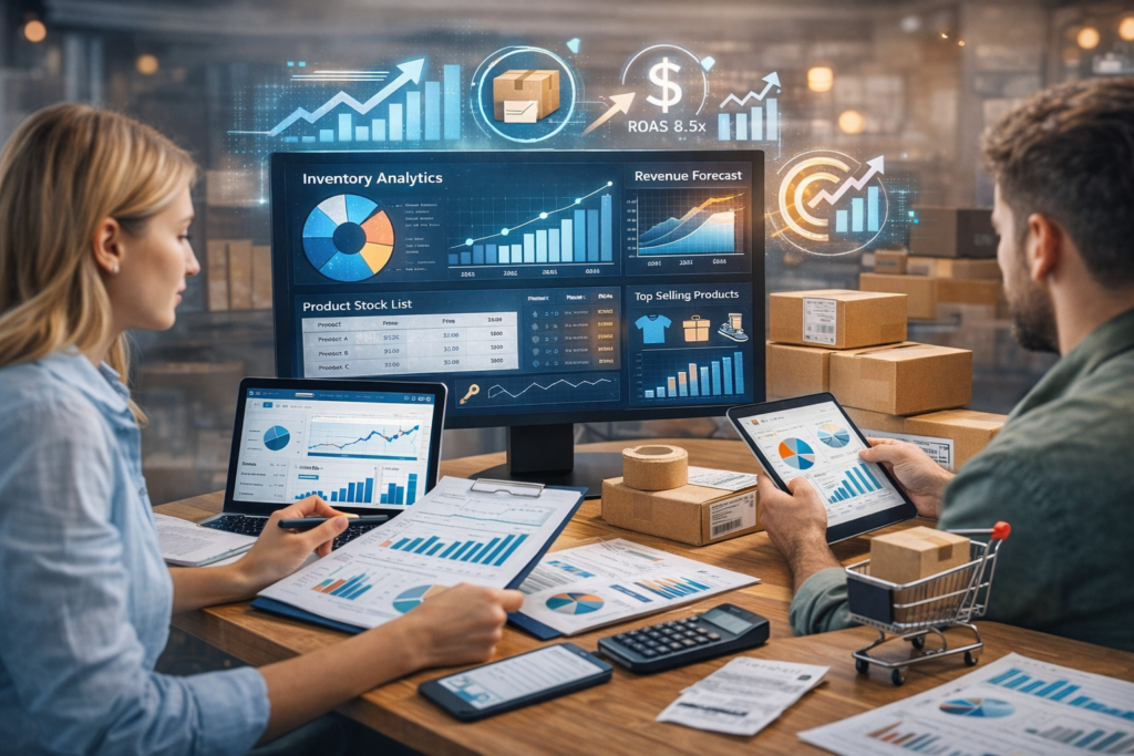 Computer showing inventory analytics for better marketing decisions